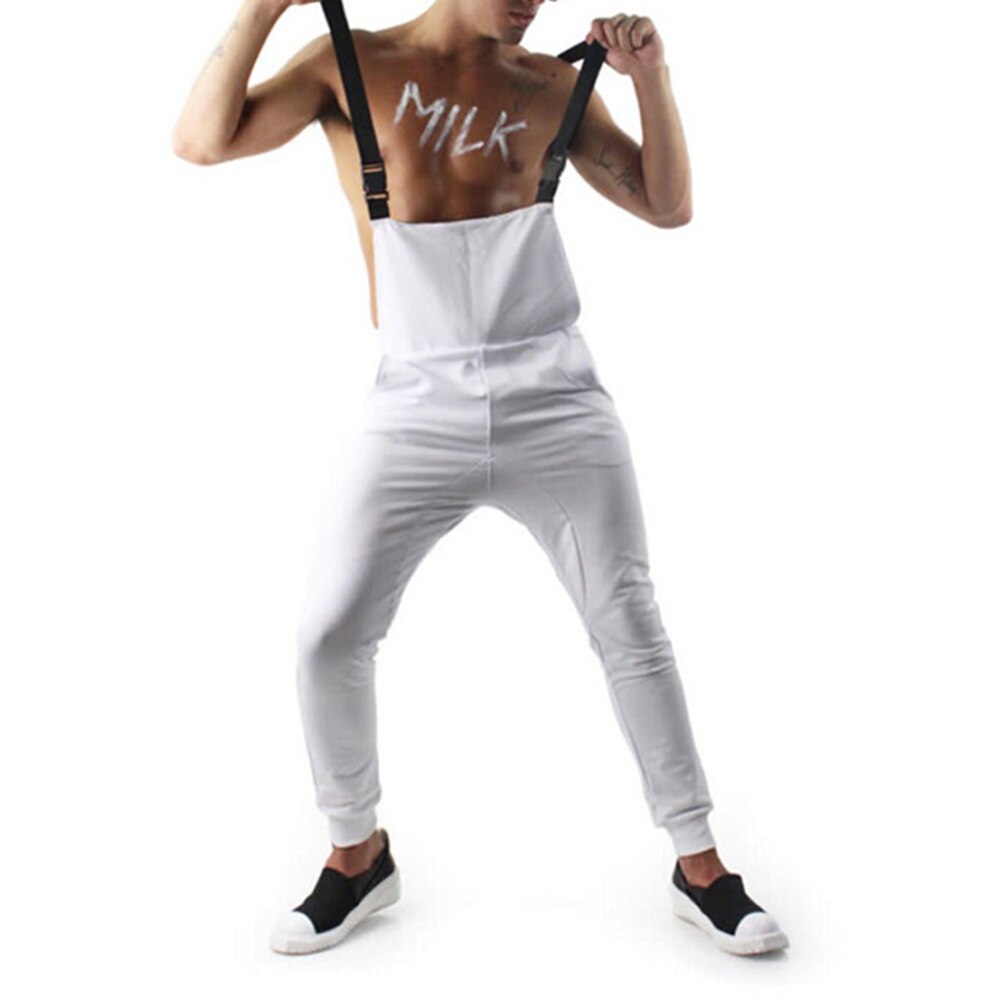 Efterår mænd lange bukser jumpsuits street overalls herre selebukser casual solide ærmeløse overalls jumpsuits: Hvid / Xxl