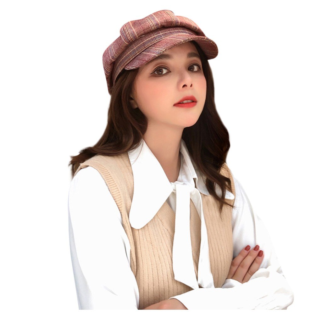 Cotton Beret Peaky Blinder Women Vintage Beret Plaid Suede Hat Winter Warm Beret Flat Cap Duckbill Caps beret femme берет 베레모 #E: Wine