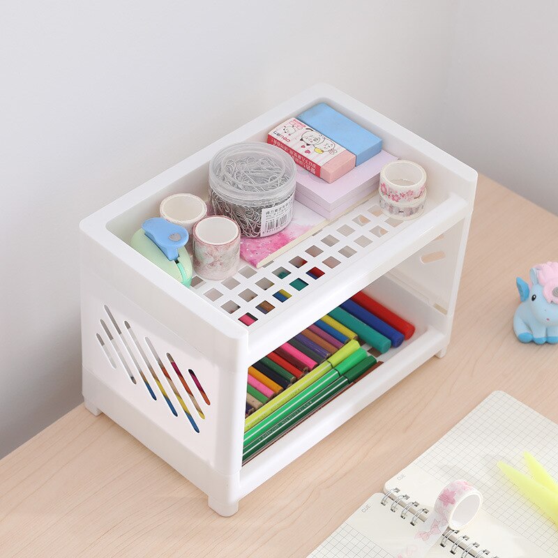 Bureaublad dubbele laag plastic opberghouder cosmetische doos keuken badkamer bureau plank organizer kantoorbenodigdheden schrijfwaren
