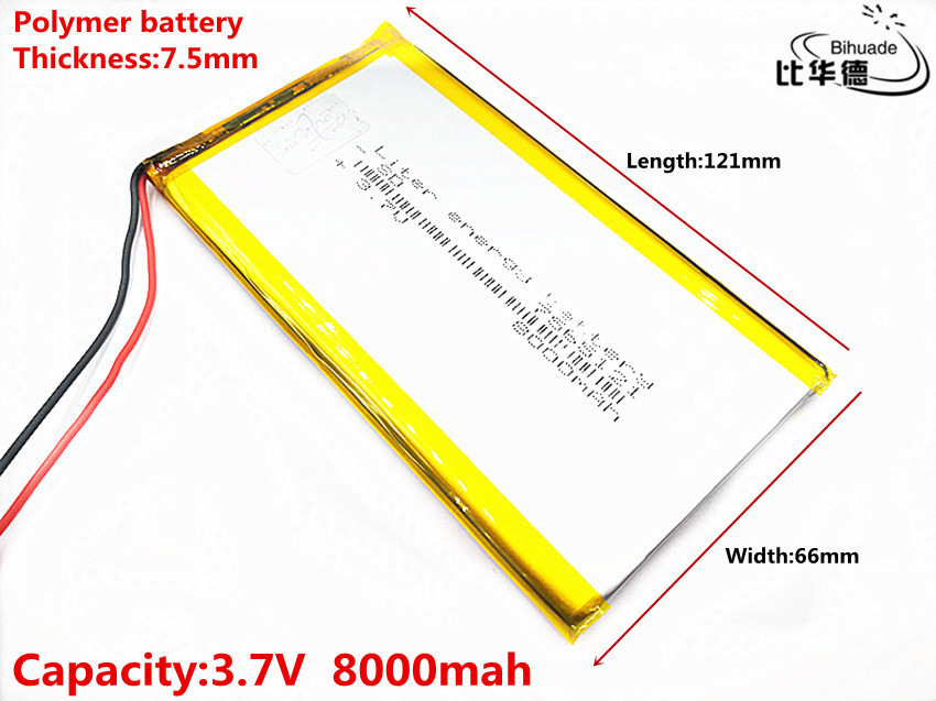 3.7 V 8000 mAh 7566121 Lithium Polymeer Li-Po li ion Oplaadbare Batterij Lipo cellen Voor Tachograaf POS Draagbare DVD Zoeklicht