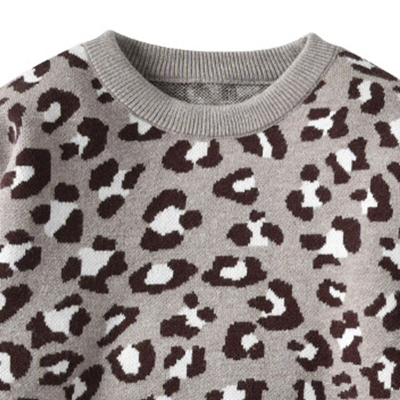 Patpat forår og efterår stilfuld trøje med leopardprint til børn drenge og piger trøjer baby pige tøj