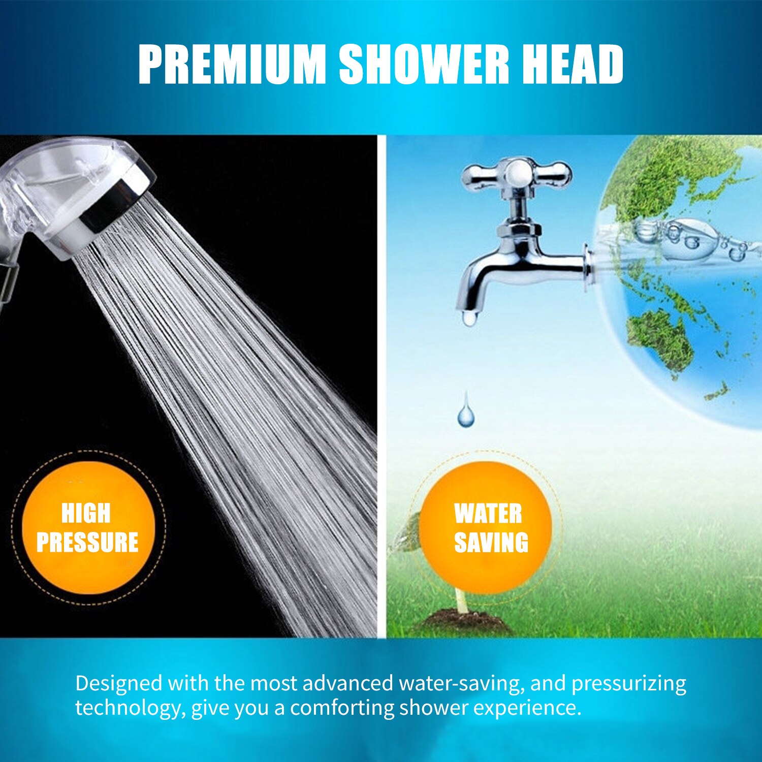 Water Therapy SPA Shower Bath Filter High Pressure Water Saving Rainfall Shower Head With Negative Ion Activated Balls