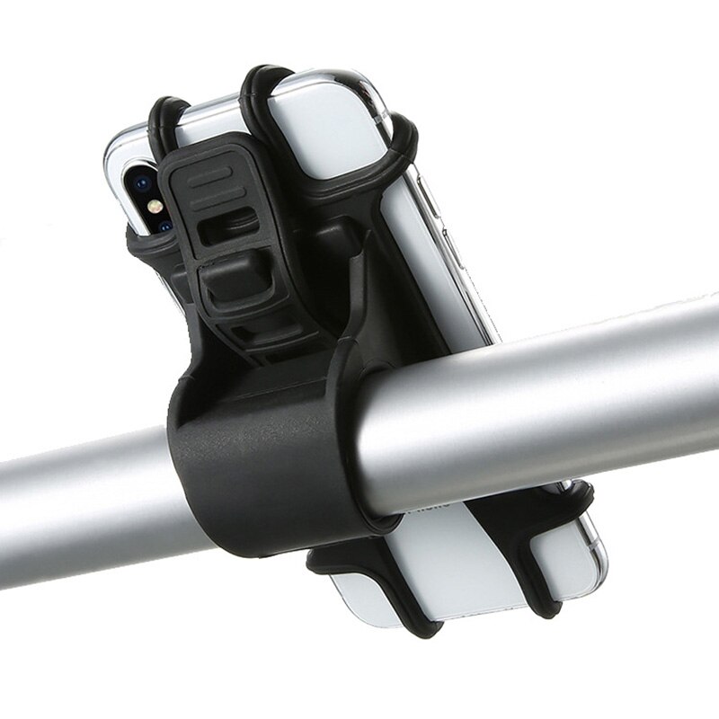 Universal cykeltelefonholder silikone skridsikker styrmontering beslag klip gps stander udstyr samsung iphone huawei  rr7272: Sort
