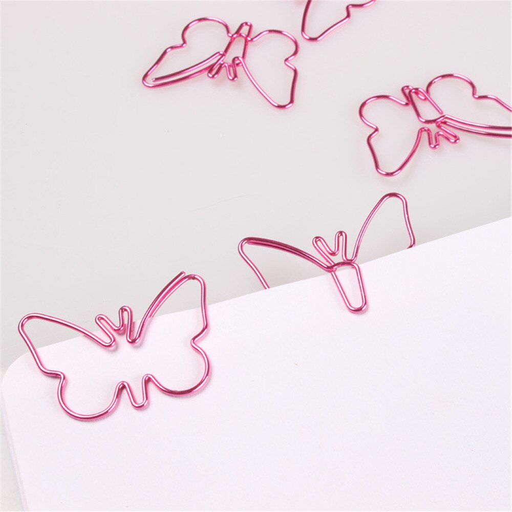 Pinzas de papel de Metal con forma de mariposa rosa, bonitos Clips de papelería Kawaii, 18 Uds.