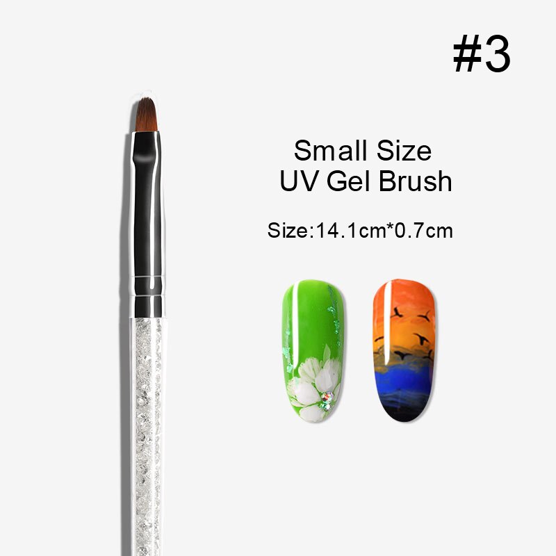 Pincel para delinear uñas, Pinceles para pintar uñas, con diamantes de imitación, nailon, mango acrílico, herramienta de diseños DIY, 1 unidad: 03