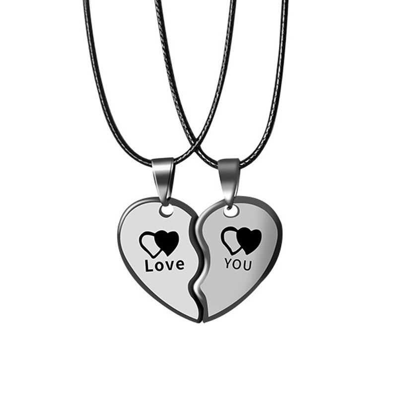 couple necklace paired Heart stainless Steel Couple Necklace for Lovers Love You Pendants Neck Chain collar Friendship jewelry