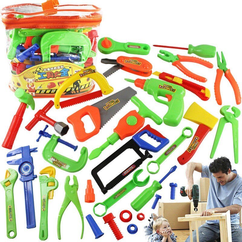 32pcs/Set DIY Brick Toy Maintenance Tools Portable Toolbox Simulation Repair Kit Kids Early Educational For Boy