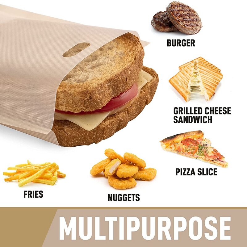 8 Pack Reusable Toaster Bags for Grilled Cheese Sandwiches - Non Stick Grilled Cheese Toaster Bags Reusable
