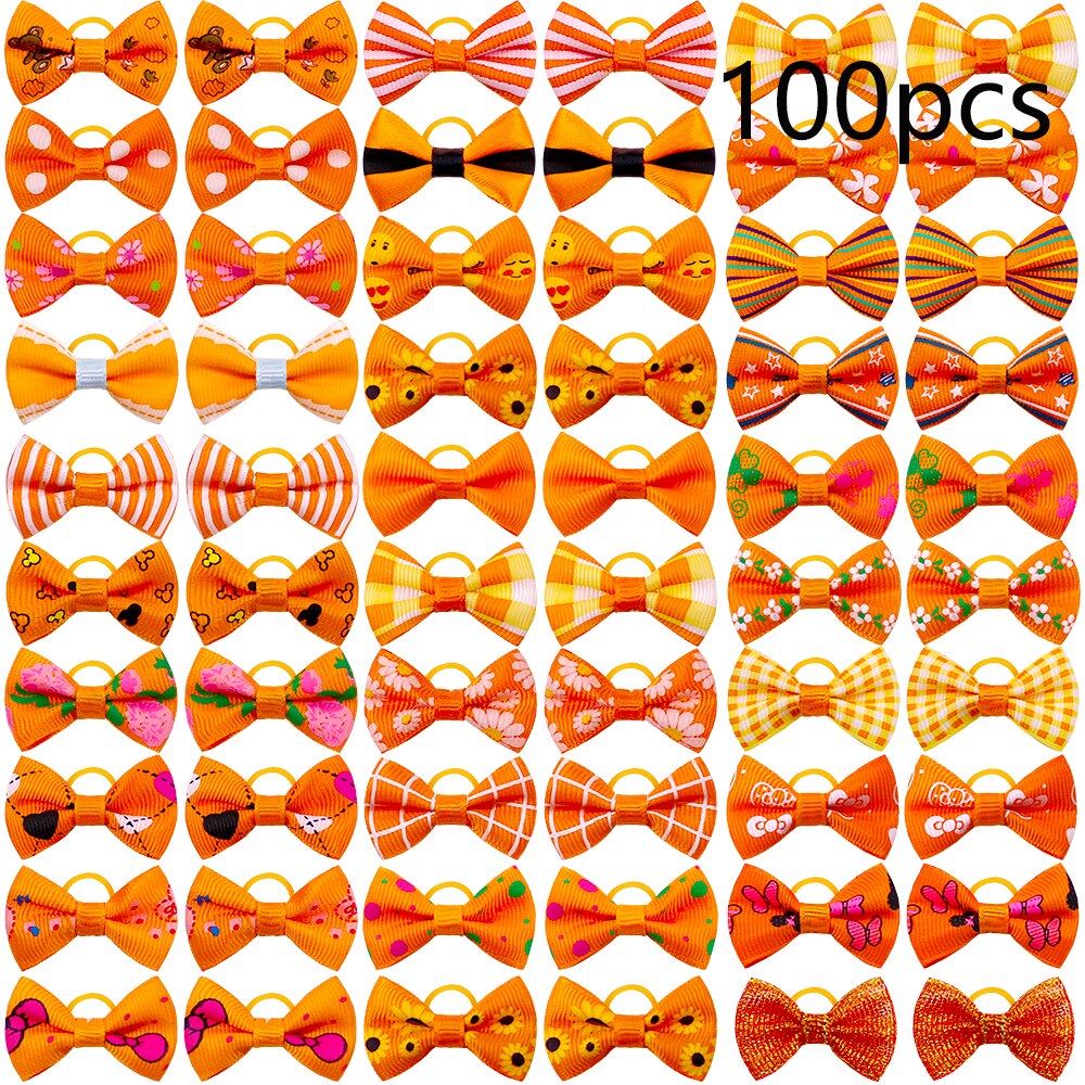 Lazos de pelo naranja para perros pequeños, accesorios para el cabello para el otoño/otoño, productos para mascotas, 50/100 Uds.: 100pcs
