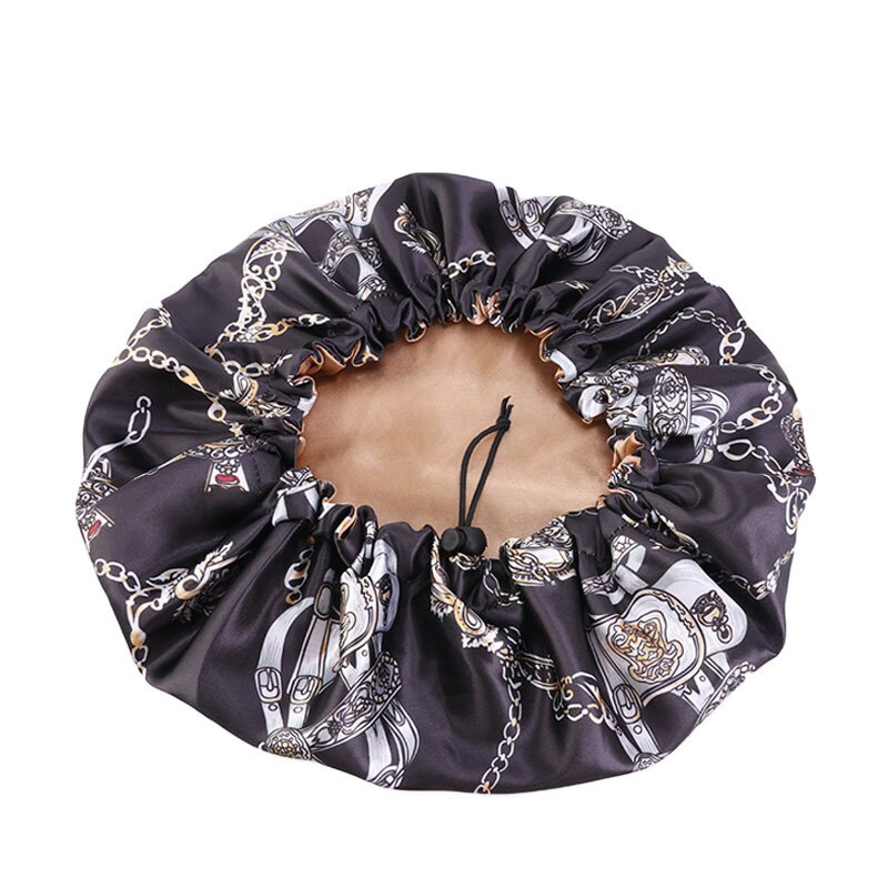 Ajustable 36cm Double-sided Hair Caps Reversible Satin Bonnet Hat Silky Night Sleep Cover Cap Hair Hat Hair Styling Accessories: Black