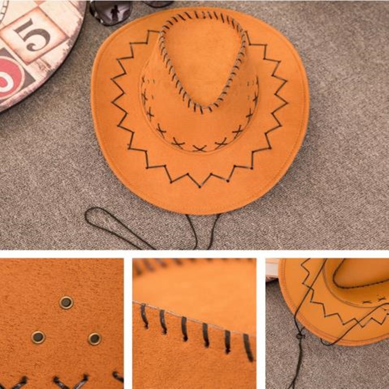 Newest Unisex Cowboy Hat Suede Look Wild West Fancy Dress Men Ladies Cowgirl Hats in 3 Colors