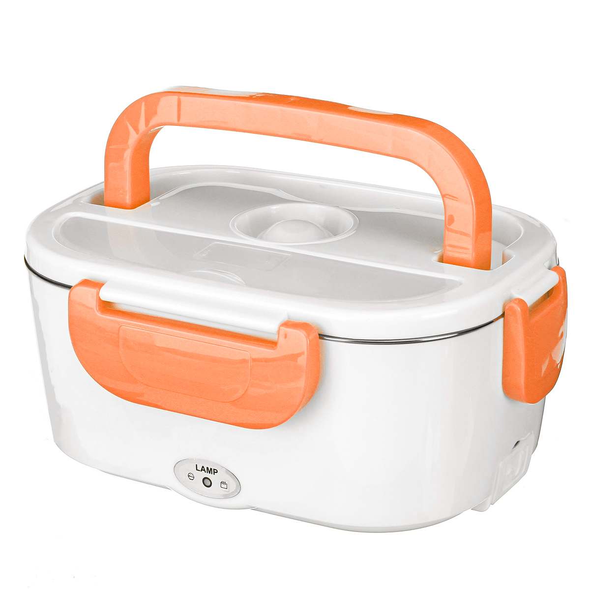 12V 110V 220V Electric Heated Lunch Box Food Warmer Container Thermostat Stainless Steel Rice Cooker Dinnerware Set For Car Home: EU Plug Orange