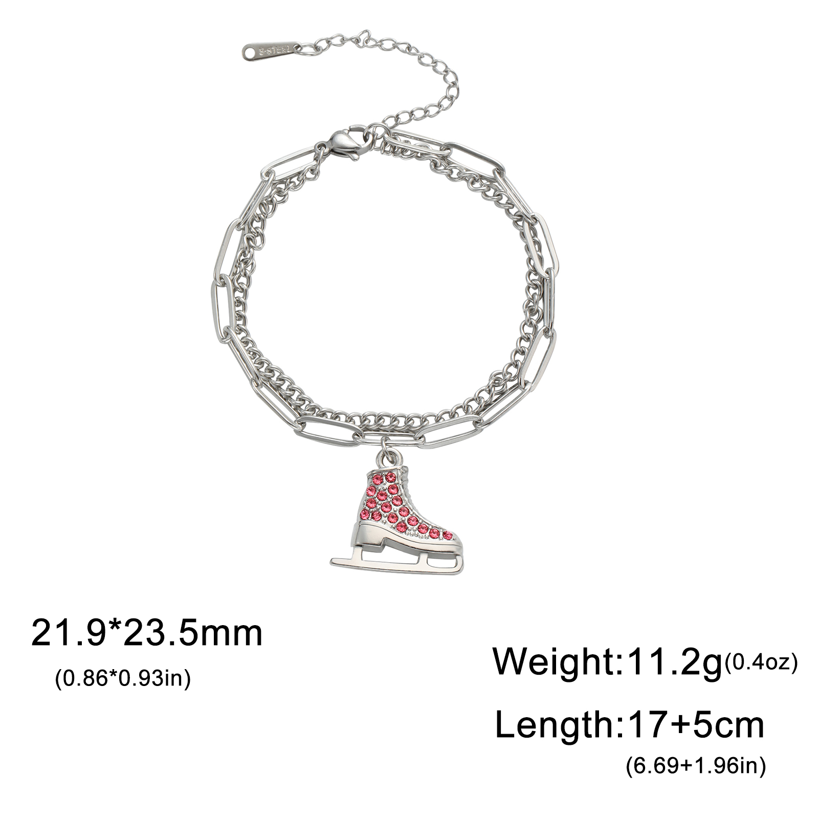 EUEAVAN cristallo zircone Ghiaccio pattinare scarpa fascino bracciale smalto lusso blu rosa bracciali pattinaggio di figura sport donna uomo gioielli: Di colore verde scuro