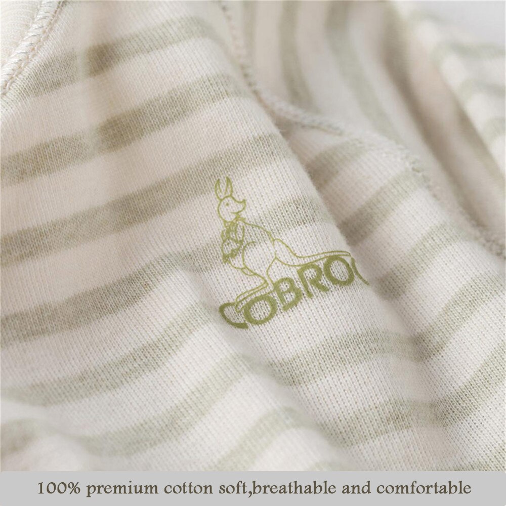 COBROO 100% Cotton Newborn Baby Footed Pajamas Set with Long Sleeve Stripe Baby Kimono Pants Set 0-3 Months Newborn Sleepsuit