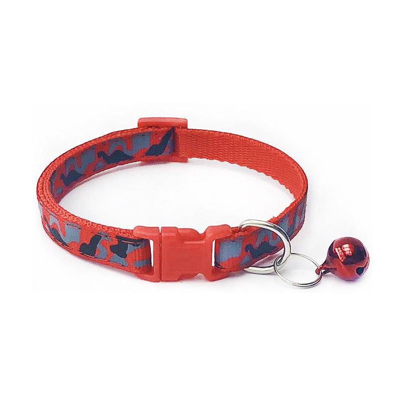 Collar de poliéster para mascotas, correa de cuello de camuflaje con campana, hebilla ajustable, para perros y gatos, accesorios para cachorros, gato: Rojo