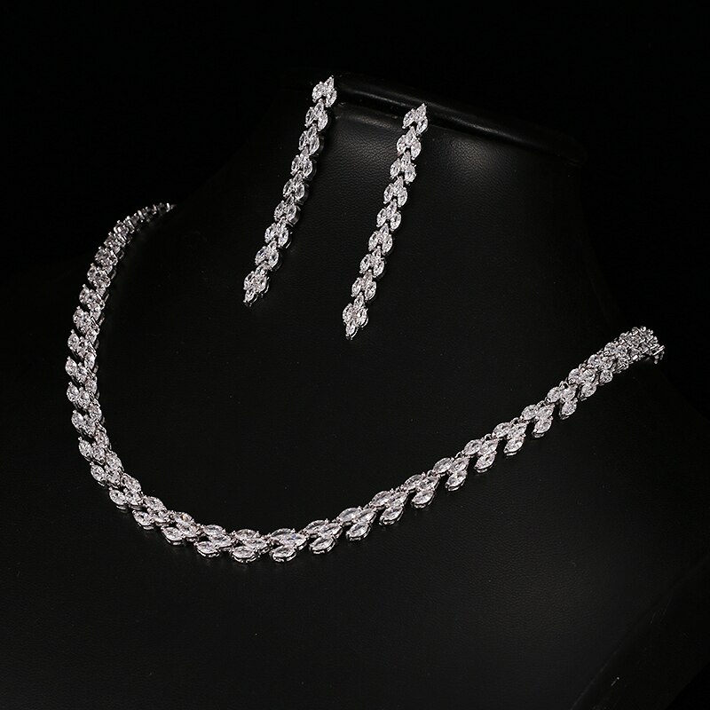 Emmaya conjunto de jóias de marca elegante, cor de prata, strass, brincos e colares, para mulheres, homens de honra, casamento, cruz