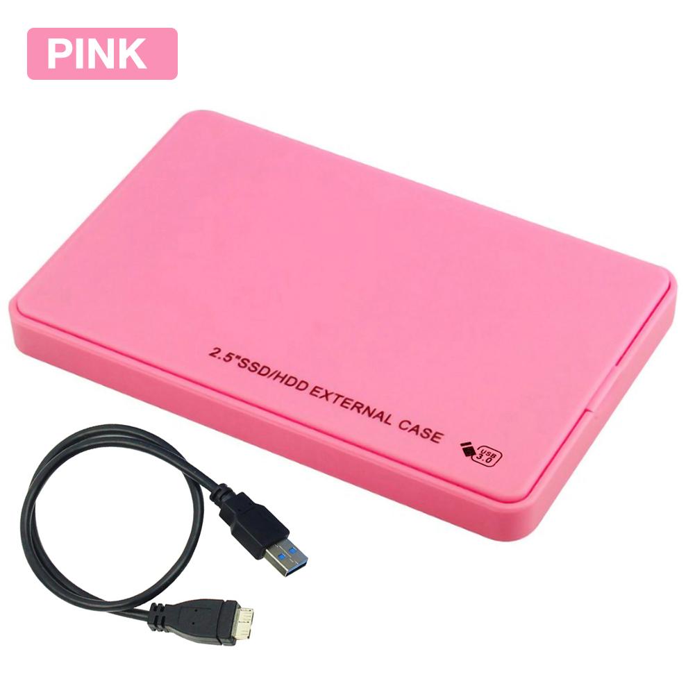 2.5 Inch Hard Drive Case USB 3.0 To SATA I/II/III Tool-Free External Hard Drive Case ABS SSD External Storage HDD Box 9.5mm 7mm: Pink
