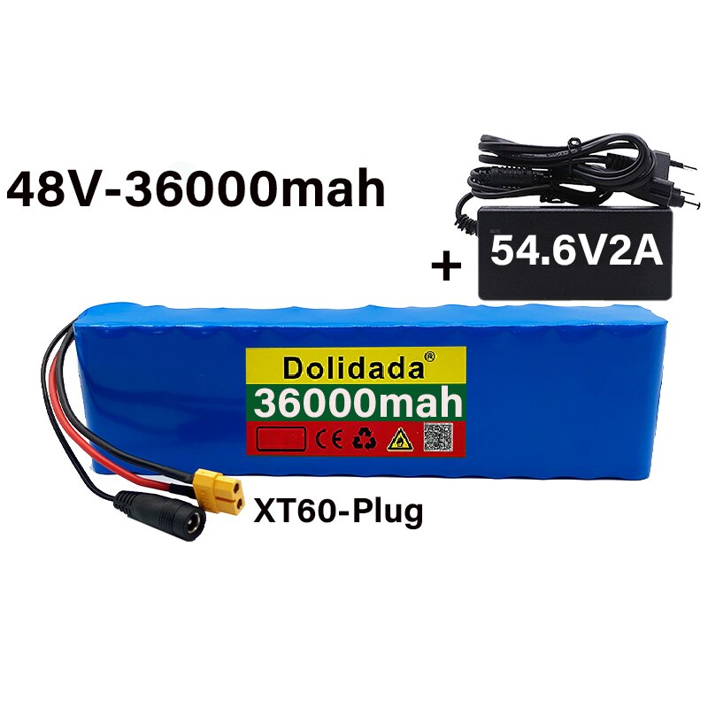 E-fahrradbatterie48v36Ah18650Lithium-ionenakku13S2PFahrradWandlungBausatzbafang1000wund54,6V2ALadegerät+XT60/TStecker