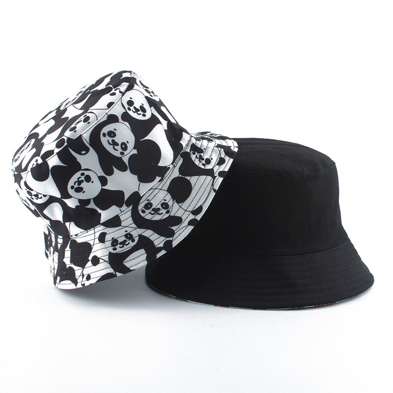 Cartoon Panda Funny Black White Bucket Hat For Men Women Panama Fisherman Caps Summer Cow Print Fishing Bucket Sun Hat: panda