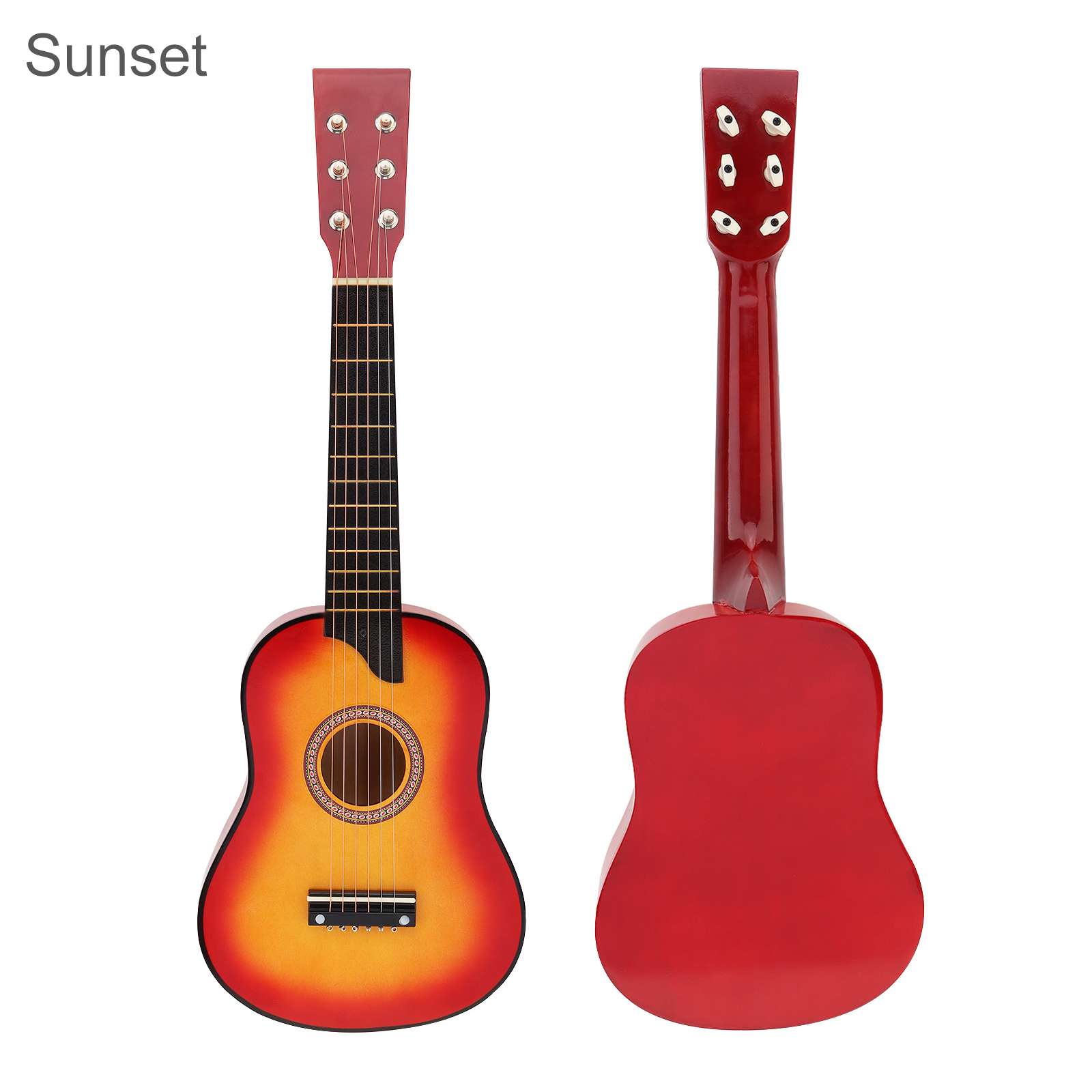 25 tommer 4 farver basswood akustisk guitar med pick-strings legetøjsguitar til børn og begyndere: Solnedgang