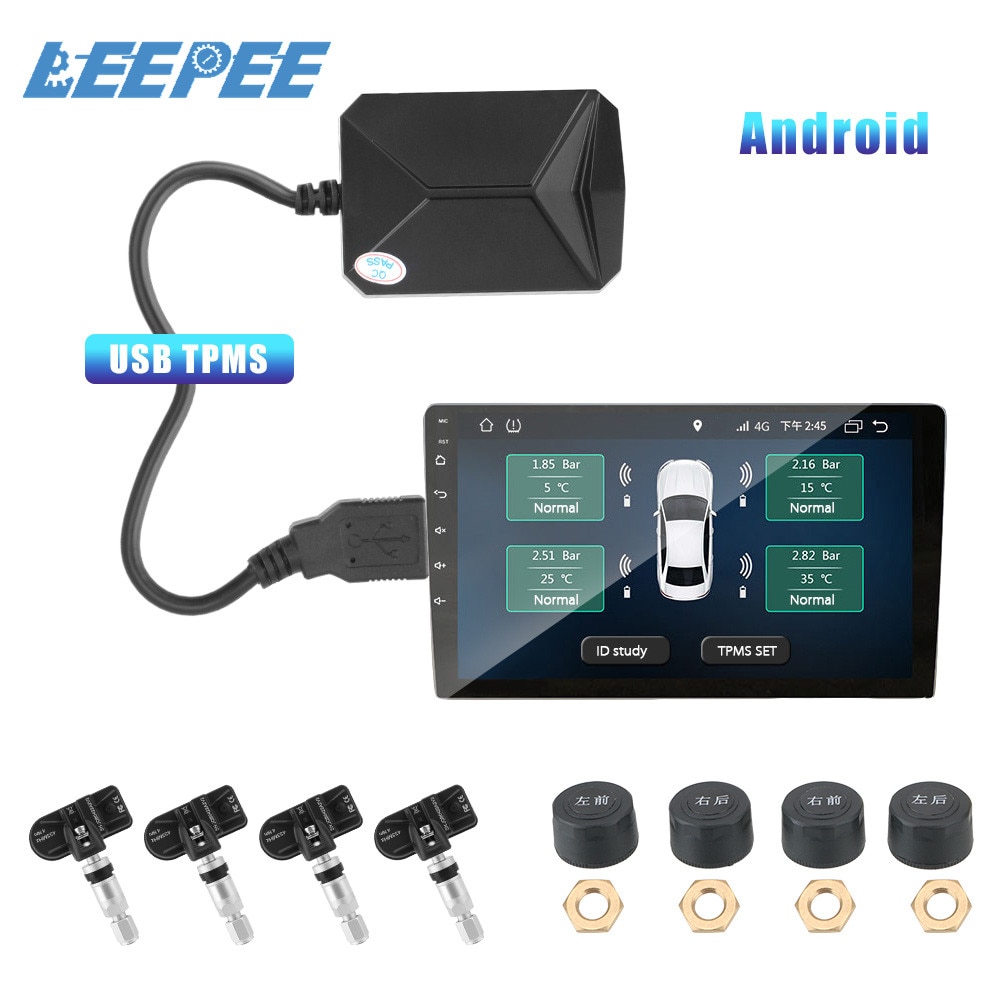 USB Android TPMS 5V Internal Sensors 4 Sensors Display Alarm System Android Navigation Car Radio Tire Pressure Monitoring System