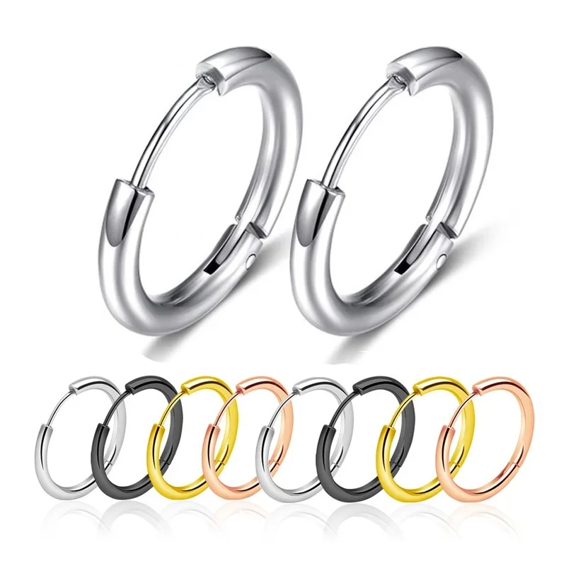 Pendientes de aro pequeños minimalistas de acero inoxidable 316L para mujer y hombre, aretes redondos clásicos, joyería para Piercing en la oreja, 10/20 piezas