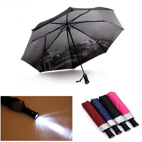 Multifunctionele Led Paraplu Regen Vrouwen Parasol Zonnescherm Uv Paraplu Mannen Zaklamp Paraplu Volautomatische Zaklamp Paraplu