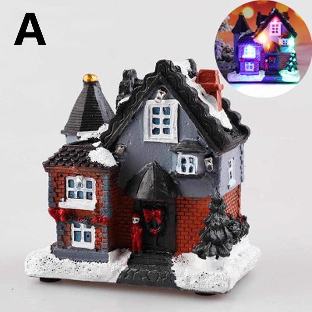 Christmas Scene Village House Resin Luminous LED Snow House for Home Winter Xmas Party Miniature Ornaments Decor