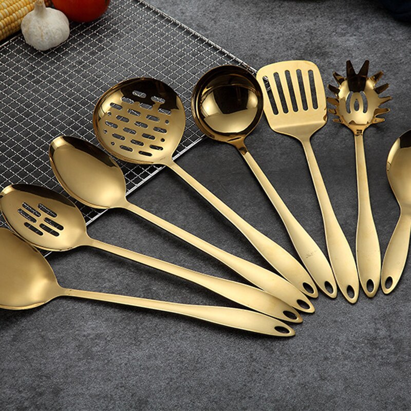 Stainless Steel Cooking Tools Spoon Shovel Cookware Kitchen Tools Spatula Ladle Kitchenware Gold Cooking Utensils Set