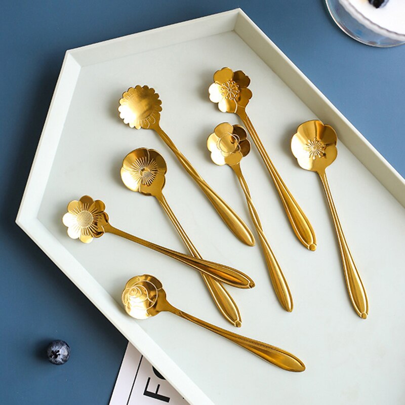 Cuillère à glace en forme de fleur de cerisier, petite poignée, créative et pratique, en acier inoxydable, en titane