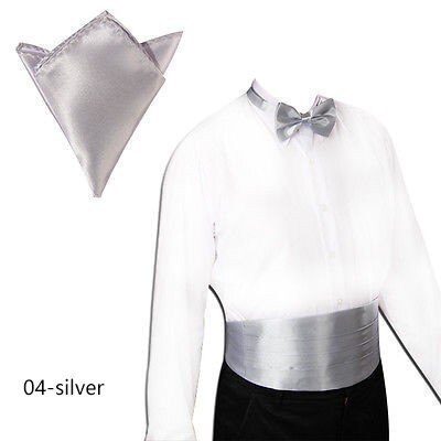 Bruiloft heren cummerbunds sets pochet zakdoeken strikken smoking formele sjerp brede riemen: Zilver