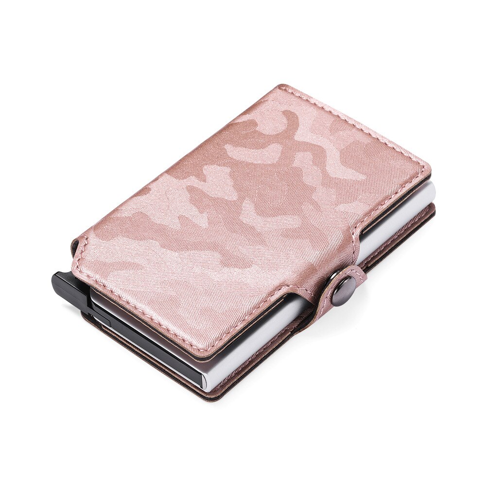 RFID Classic Camouflage Pattern Leather Men's Card holder Aluminum Metal Business Slim ID Credit Cardholder Mini Wallet: pink