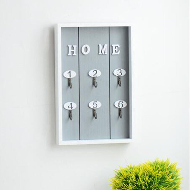 Vægmonteret nøgleholder trænøgleholder med 6 krog væg dekorativ holder nøgleholder væg minimalistisk vægkrog: Grå