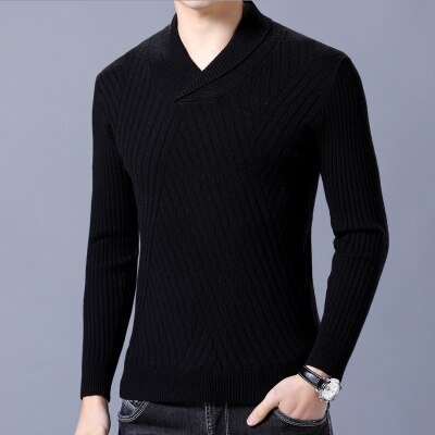 Autumn Mens Sweaters Cotton Knitted Royal blue Black Color Brand Clothing For Man's Slim Fit Knitwear Male Wear Pullovers: Black / L