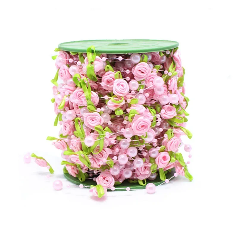 2M rosa Rose Perle Blatt Schnur Perlen Girlande Band für Hochzeit Party Heimat Kunsthandwerk Dekoration DIY Zubehör Geschenkverpackung