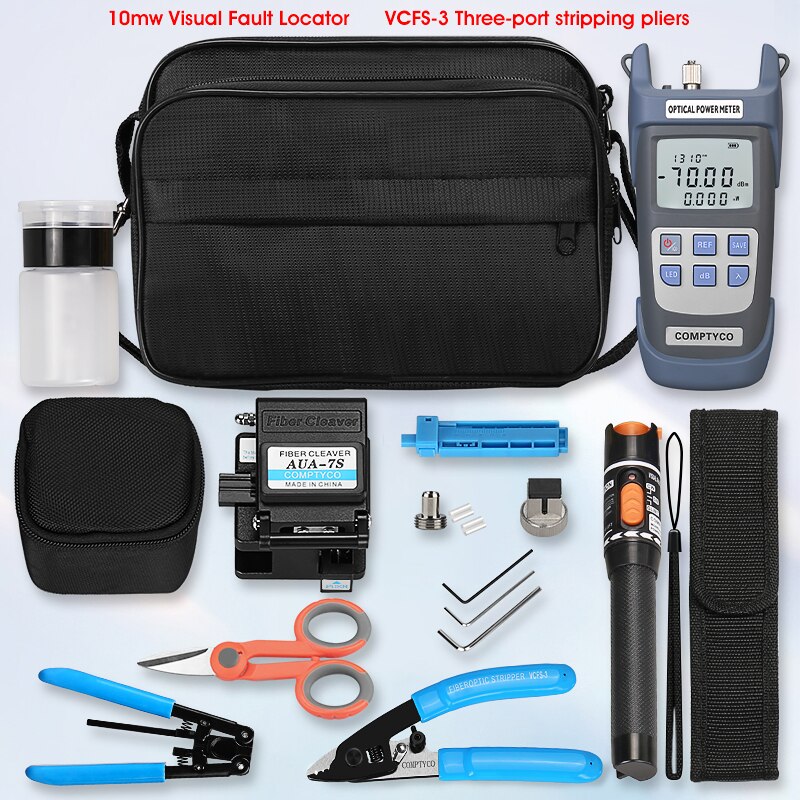 FTTH Fiber Optic Tool Kit with Fiber Optica Power Meter and 10mW Visual Fault Locator AUA-7S FTTH Tool