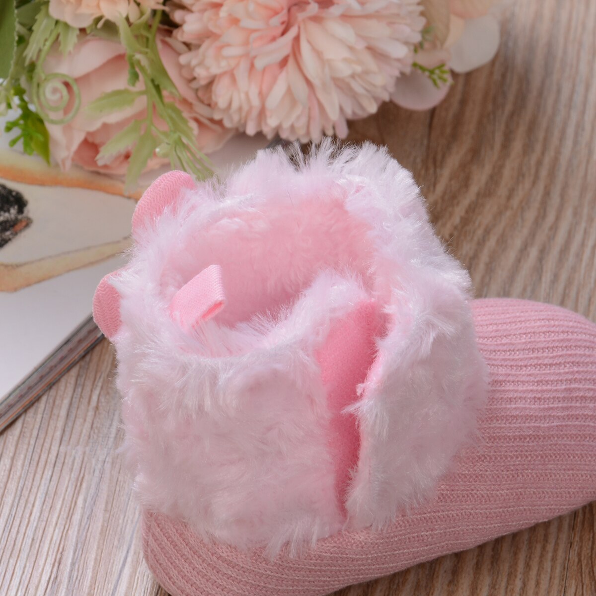 Babymeisjes sneeuwlaarzen winter warm mooie zachte imitatiebont gebreide bloemenlaarsjes antislip baby prewalkers 0-18m