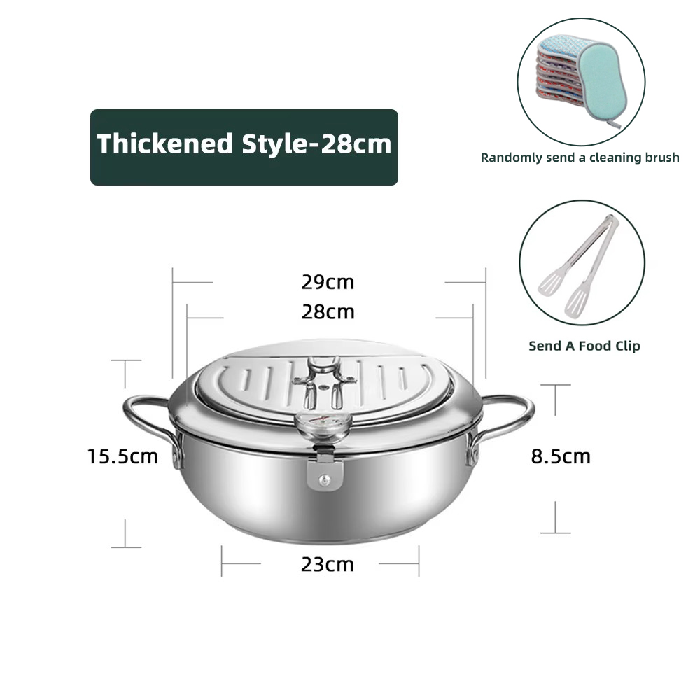 Japanse frituurpan met een thermometer en een deksel Frituurpan Roestvrijstalen keuken Tempura olie koekenpan Friteuse: Light Grey