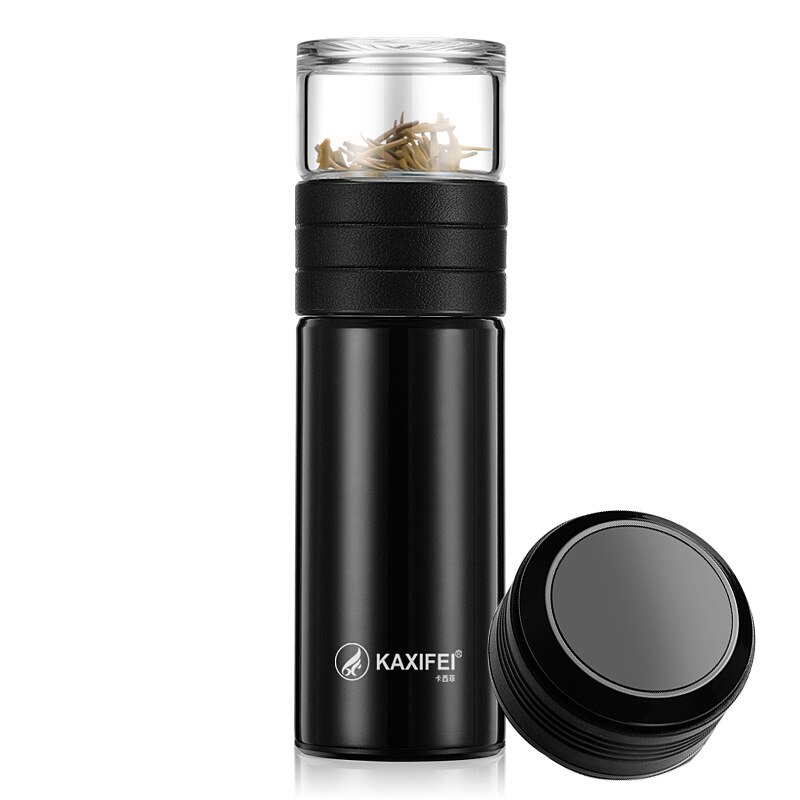 Glass Tea Thermos Vacuum Cup Thermoses Tea Mug Cup Thermos Temperature Display Glass Bottle Tea Infuser Thermal Cup Mug: Black with lid 400ML
