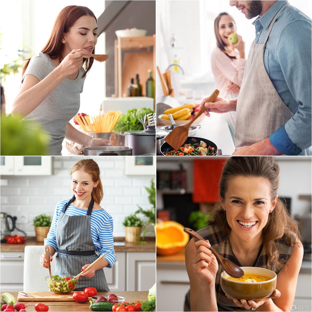 GEEKHOM Wooden Cooking Utensils Set Heat Resistant Cookware Spatula Set Wooden Handle Kitchen Accessories Cooking Tools