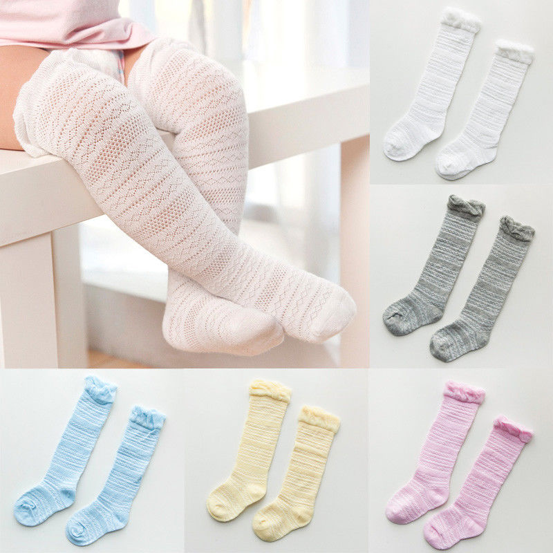 Mærke baby piger sokkinger knæhøj med buer søde baby sokker lange rør børn benopvarmere 0-3t