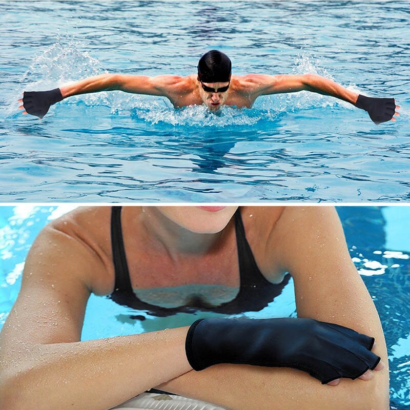 1 Pair Swimming Gloves Aquatic Fitness Water Resistance Aqua Fit Paddle Training Fingerless Gloves DX88