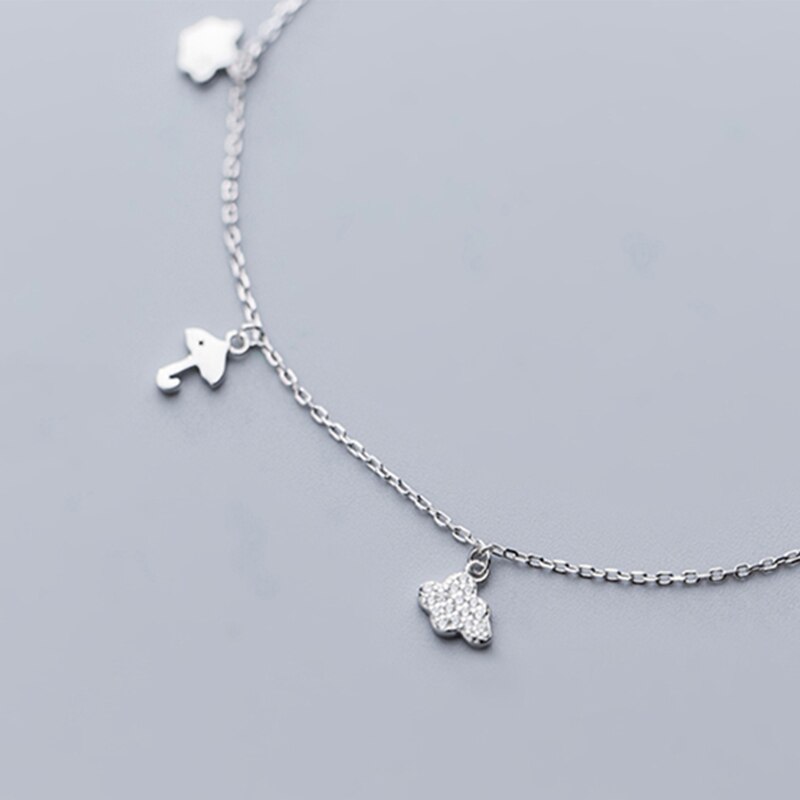 925 Sterling Silver Adjustable Chain Anklet with Small Cloud/Umbrella/Foot Charms Jewelry Female Anklets on Foot
