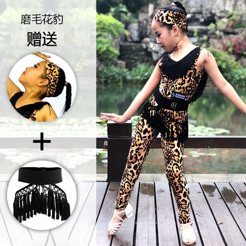 Latin Dance Costumes High-End Tassel Leopard Rompers Jumpsuit Latin Dance Dress Practice Clothes Girls Latin Dance Pants DQS4246