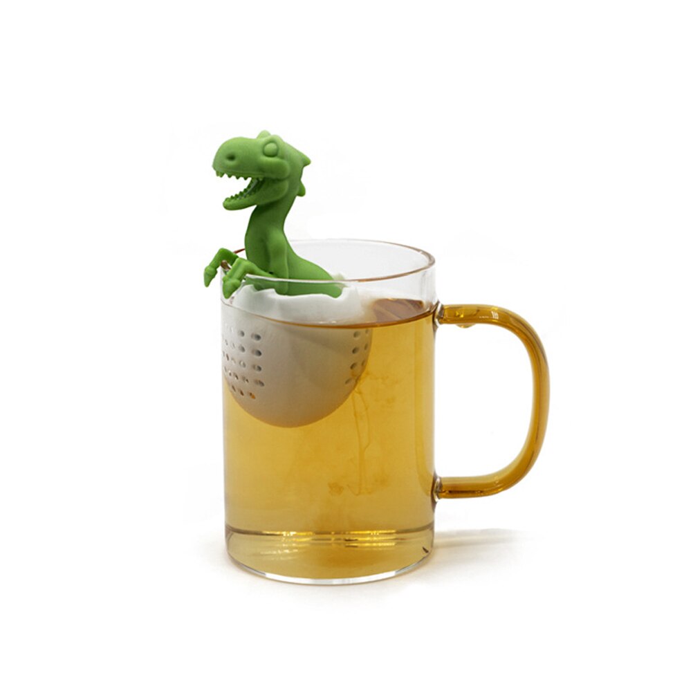 Filtro de té en forma de dinosaurio, bolsa de té de silicona, hoja de silicona, filtro de especias de hierbas, Bolsa de colador de té reutilizable: green