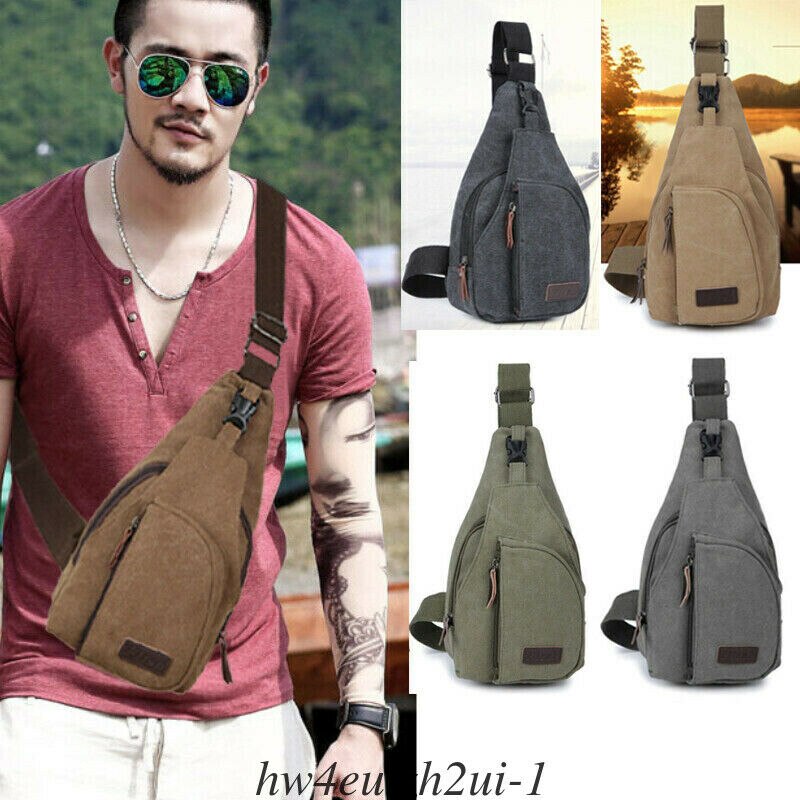 Merk heren vintage canvas leren tas schoudertas borsttas crossbody schoudertas borst fiets dagelijks reizen