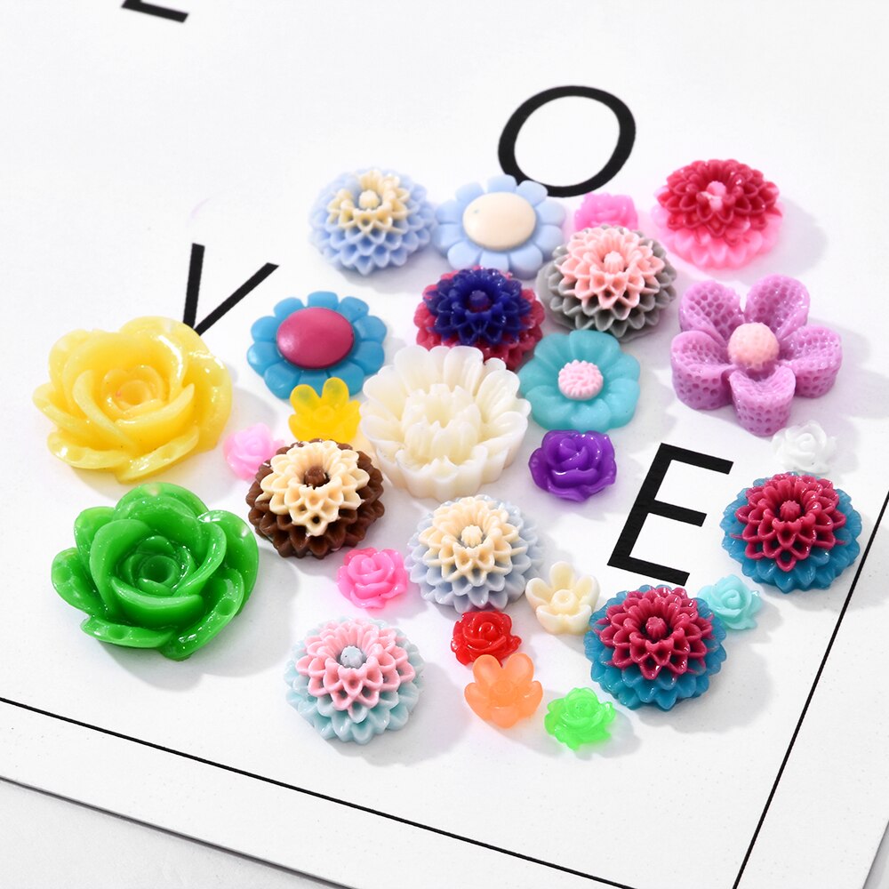 50 stuks willekeurige gemengde kleuren harskralen rozenbloem platte achterkant versiering cabochons knutselen diy 3d voor nagelkunst decoraties