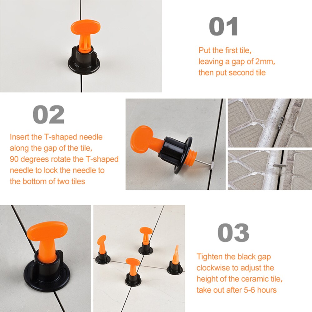 50pcs/set Tile Leveling System Flat Ceramic Floor Wall Construction Tools Reusable Tile Leveler Spacers Leveling System Kit