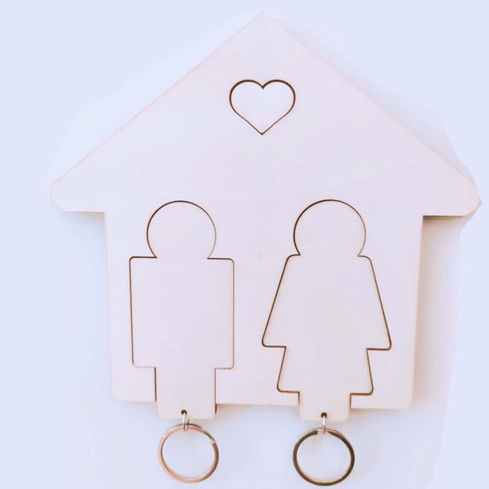 Couple Keychain Wooden,DIY Small House Shape Keyring Wooden Storage Keychain Accessories, for Wall/Car Keys Couple