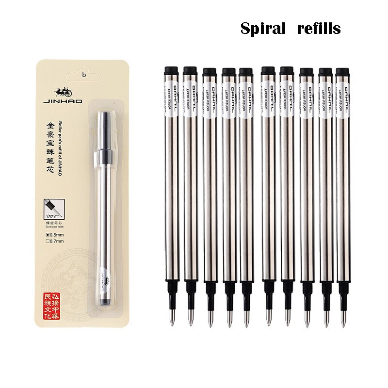 10PCS/lot Rollerball Pen Refill 0.5mm 0.7mm Nib Black/Blue Ink Original refill for Writing Accessories School Stationery: Black Spiral